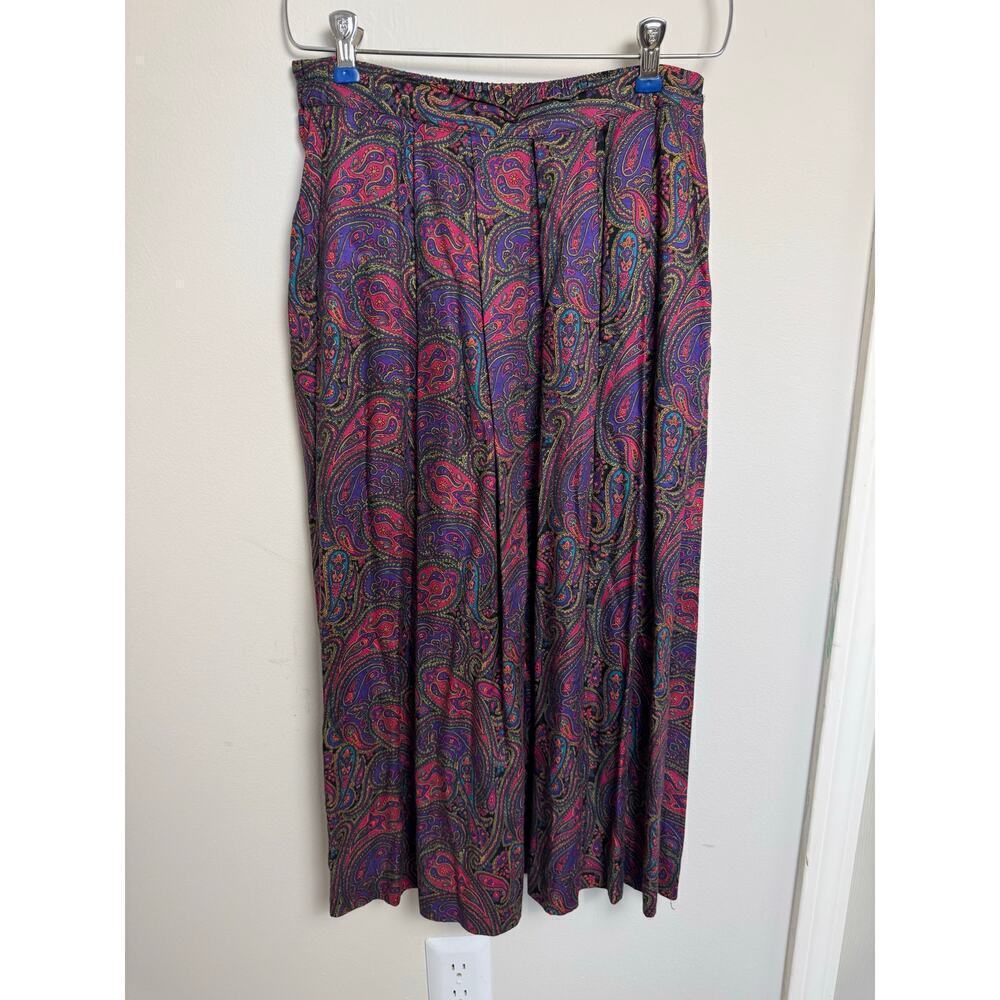 Vintage Talbots Petite Size 6 Purple Paisley Skirt Pink Teal Made in USA Rayon